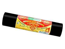Мешки для мусора 120 л, с завязками, черные, в рулоне 10 шт., ПНД, 15 мкм, 800х750 мм, VIP, Z12010black в Батайске