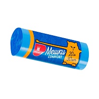 Мешки для мусора 20 л, синие, в рулоне 30 шт., ПНД, 8 мкм, 500х400 мм, Comfort, М0017 (МН 20-30с) в Батайске