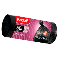 Мешки для мусора 60 л, черные, в рулоне 20 шт., ПНД, 7,4 мкм, 720х600 мм, PACLAN, 600820 в Батайске