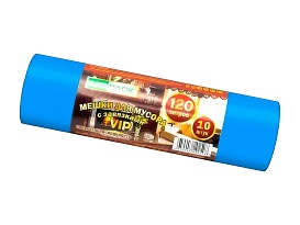 Мешки для мусора 120 л, с завязками, синие, в рулоне 10 шт., ПНД, 15 мкм, 800х750 мм, VIP, Z12010blue в Батайске
