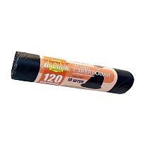 Мешки для мусора 120 л, с завязками, черные, в рулоне 10 шт., ПНД, 16 мкм, 1100х700 мм, Крепак, 4607075710320 в Батайске