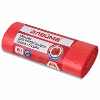 Мешки для мусора 60 л, красный, в рулоне 20 шт., ПНД, 10 мкм, 680х580 мм, LAIMA, 606702 в Батайске