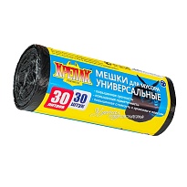 Мешки для мусора 30 л, черные, в рулоне 30 шт., ПНД, 9 мкм, 600х500 мм, Крепак, 4607075710108 в Батайске