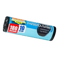 Мешки для мусора 180 л, с ушками, черные, в рулоне 10 шт., ПНД, 20 мкм, 1150х800 мм, Крепак, 4607075710498 в Батайске