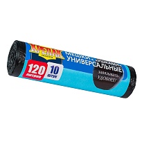 Мешки для мусора 120 л, с ушками, черные, в рулоне 10 шт., ПНД, 15 мкм, 1100х700 мм, Крепак, 4607075710474 в Батайске