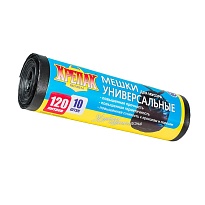 Мешки для мусора 120 л, черные, в рулоне 10 шт., ПНД, 15 мкм, 1100х700 мм, Крепак, 4607075710214 в Батайске