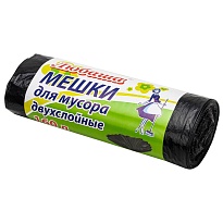 Мешки для мусора 160 л, черные, в рулоне 10 шт., ПВД, 23 мкм, 1200х900 мм, Любаша, 607681 в Батайске