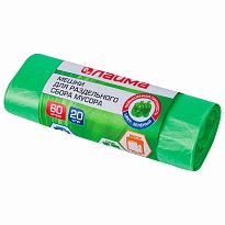 Мешки для мусора 60 л, зеленые, в рулоне 20 шт., ПНД, 10 мкм, 680х580 мм, LAIMA, 606704 в Батайске
