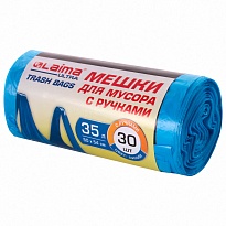 Мешки для мусора 35 л, с ручками, синие, в рулоне 30 шт., ПНД, 9 мкм, 540х500 мм, LAIMA ULTRA, 607683 в Батайске