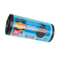 Мешки для мусора 30 л, с ушками, черные, в рулоне 30 шт., ПНД, 9 мкм, 600х500 мм, Крепак, 4607075710450 в Батайске