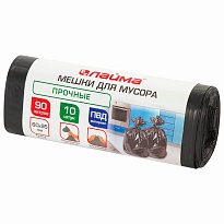 Мешки для мусора 90 л, черные, в рулоне 10 шт., ПВД, 25 мкм, 950х600 мм, LAIMA, 605332 в Батайске