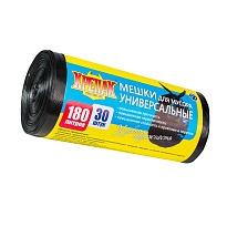 Мешки для мусора 180 л, черные, в рулоне 30 шт., ПНД, 20 мкм, 1150х800 мм, Крепак, 4607075710139 в Батайске