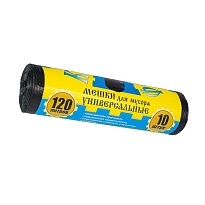 Мешки для мусора 120 л, с ушками, черные, в рулоне 10 шт., ПНД, 13 мкм, 1050х680 мм, Крепакоф, 4607075710252 в Батайске