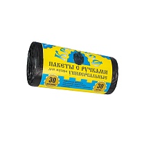 Мешки для мусора 30 л, с ручками, черные, в рулоне 30 шт., ПНД, 9 мкм, 620х480 мм, Крепакоф, 4607075710665 в Батайске