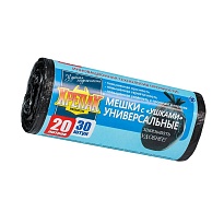 Мешки для мусора 20 л, с ушками, черные, в рулоне 30 шт., ПНД, 10 мкм, 550х440 мм, Крепак, 4607075710443 в Батайске