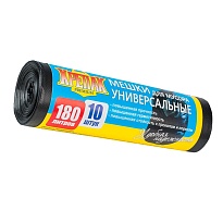 Мешки для мусора 180 л, черные, в рулоне 10 шт., ПНД, 20 мкм, 1150х800 мм, Крепак, 4607075710481 в Батайске