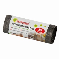 Мешки для мусора 30 л, черные, в рулоне 20 шт., ПНД, 5 мкм, 550х470 мм, Любаша эконом, 605329 в Батайске