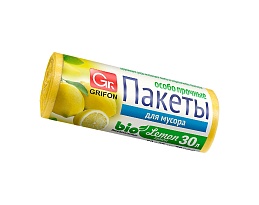 Мешки для мусора 30 л, ароматизированные, Лимон, желтые, в рулоне 20 шт., ПНД, 9 мкм, 560х530 мм, GRIFON Aroma, 101-020 Li в Батайске