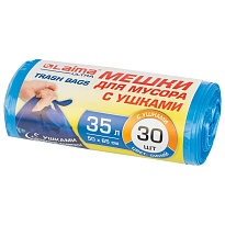 Мешки для мусора 35 л, с ушками, синие, в рулоне 30 шт., ПНД, 11 мкм, 650х500 мм, LAIMA ULTRA, 607684 в Батайске