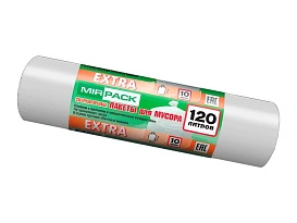 Мешки для мусора 120 л, белые, в рулоне 10 шт., ПНД, 14 мкм, 1100х700 мм, EXTRA, ex1201803 в Батайске