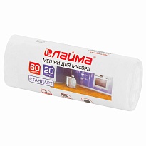 Мешки для мусора 60 л, белые, в рулоне 20 шт., ПНД, 7 мкм, 680х580 мм, LAIMA, 605539 в Батайске