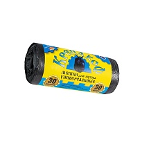 Мешки для мусора 30 л, с ушками, черные, в рулоне 30 шт., ПНД, 8 мкм, 580х460 мм, Крепакоф, 4607075710238 в Батайске