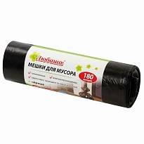 Мешки для мусора 180 л, черные, в рулоне 10 шт., ПВД, 24 мкм, 1060х800 мм, Любаша, 605336 в Батайске