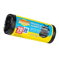 Мешки для мусора 20 л, черные, в рулоне 30 шт., ПНД, 10 мкм, 550х440 мм, Крепак, 4607075710092 в Батайске