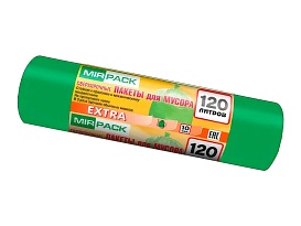 Мешки для мусора 120 л, зеленые, в рулоне 10 шт., ПНД, 14 мкм, 1100х700 мм, EXTRA, ex1201804 в Батайске